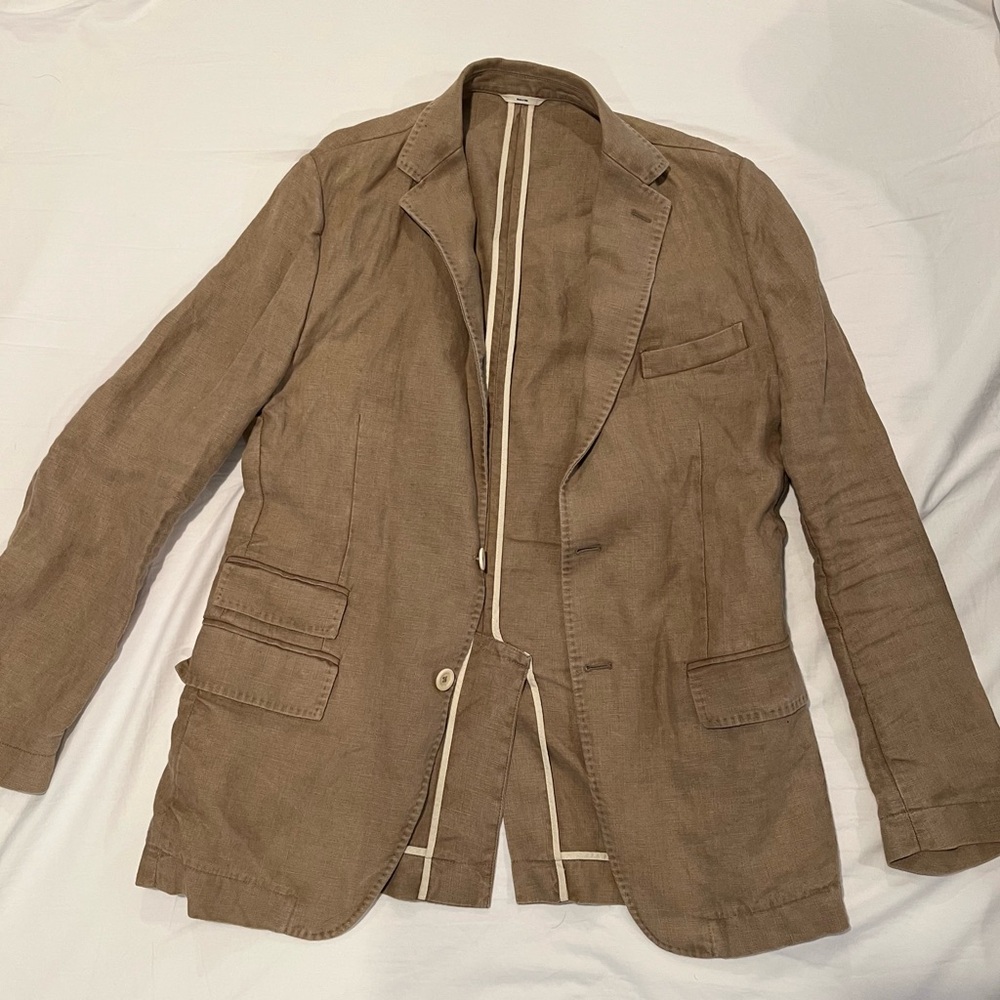 Billy Reid Tan Lightweight Linen Jacket Versatile Design